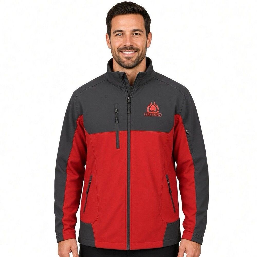 Las Vegas Soft Shell Jacket Mens Size 2XL Red Gray Fleece Lined